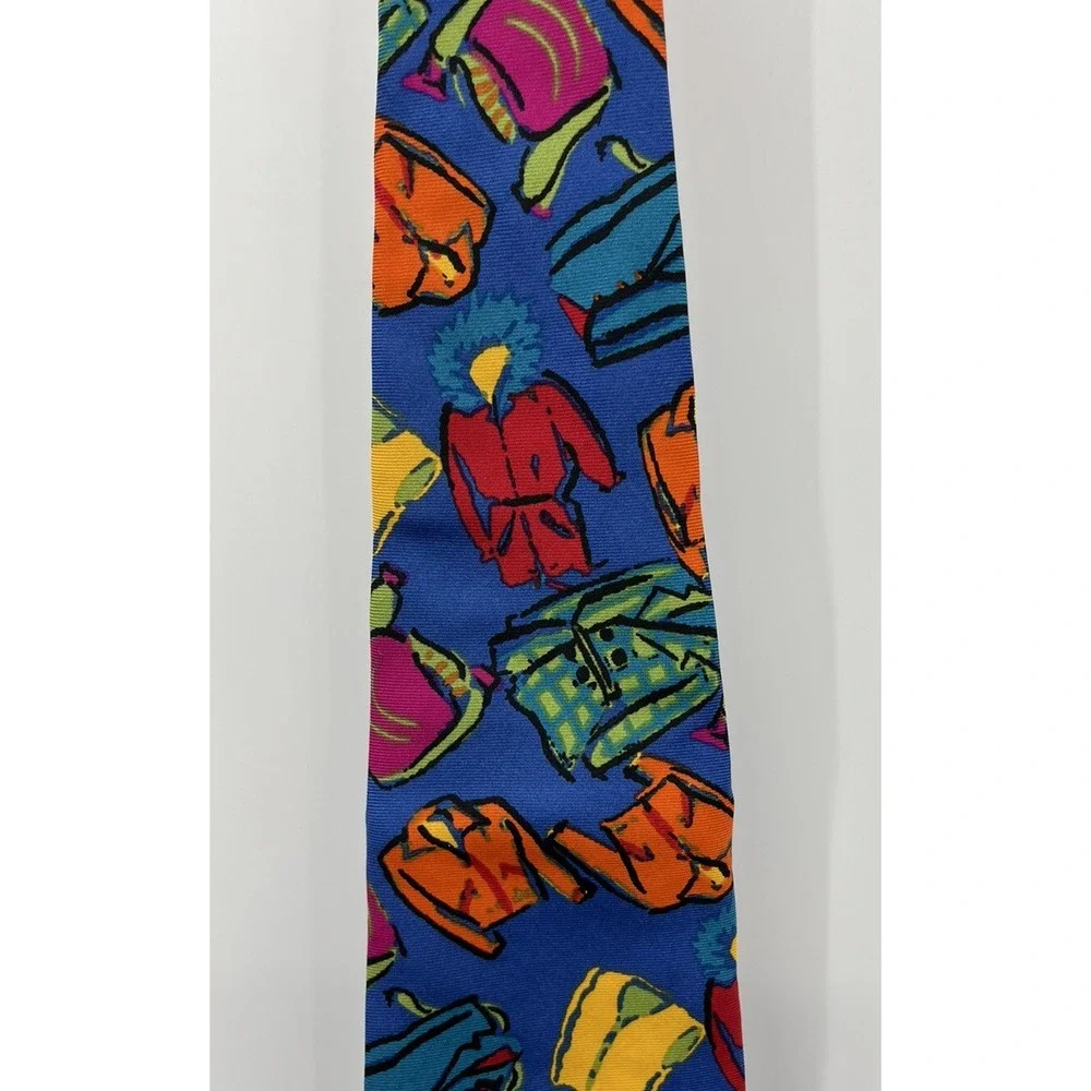 Gap Vintage Y2K 90s Italian Silk Tie Neon Winter Wear Print 57